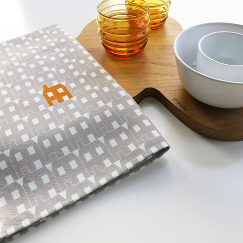 Grey Paper House Print Tea Towel