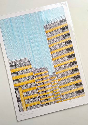 EX DISPLAY A3 Limited Edition of Hand Drawing - Churchill Gardens Estate - 1 ONLY