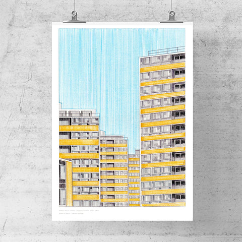 EX DISPLAY A3 Limited Edition of Hand Drawing - Churchill Gardens Estate - 1 ONLY
