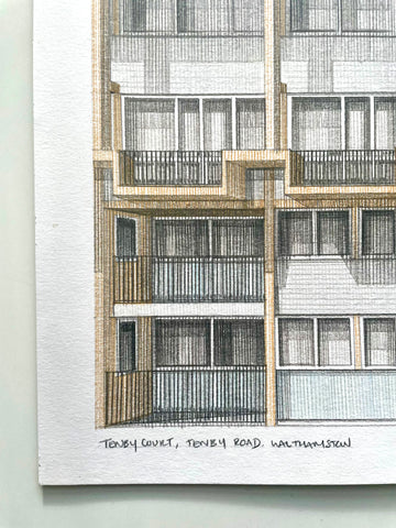 A2 Original Hand Drawing Tenby Court, Walthamstow