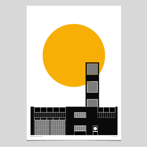 Modernist Fire Station_Yellow Art Print
